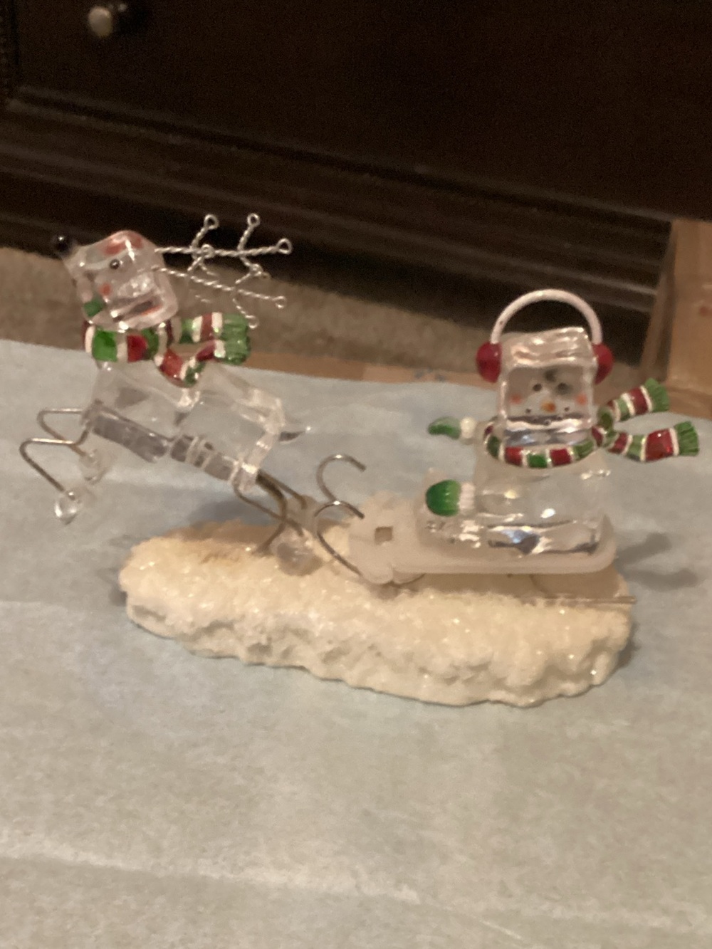 Light Up Acrylic Ice Cube Sled & Reindeer - Vintage Cannon Falls